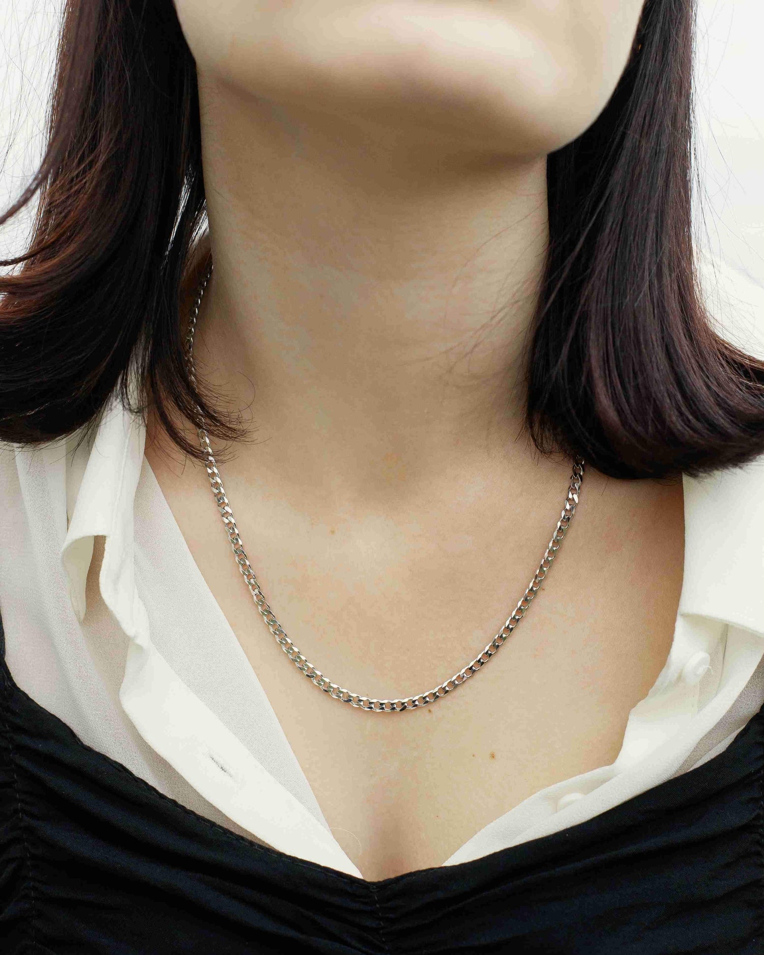 Curb Chain Halskette Rhodium The Aceline