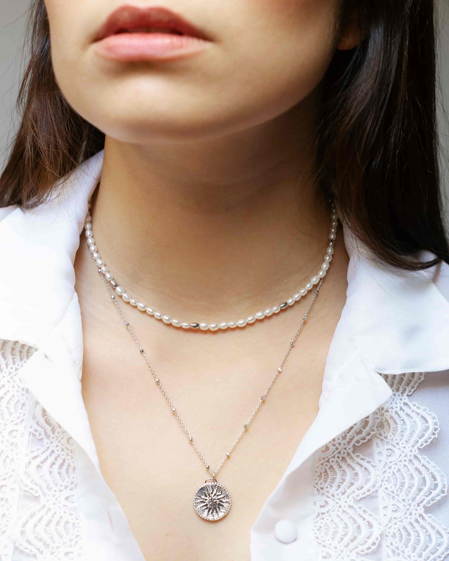 Noble Solomon Halskette Set Rhodium The Aceline