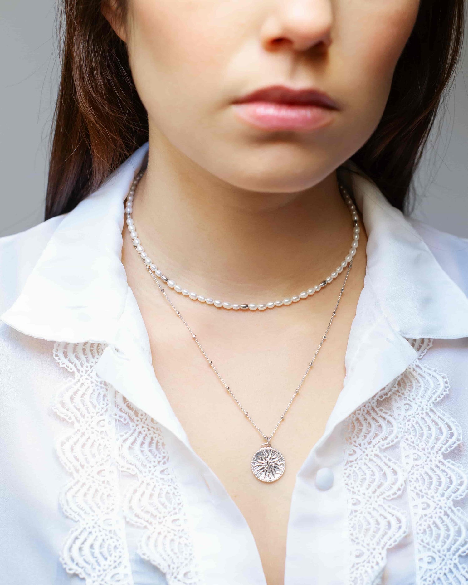 Noble Solomon Halskette Set Rhodium The Aceline